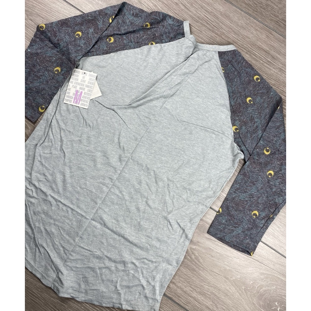 Lularoe Women's Randy 3/4 Patterned Sleeves Baseball Tee Grey Size Medium‎ New - Picture 3 of 8